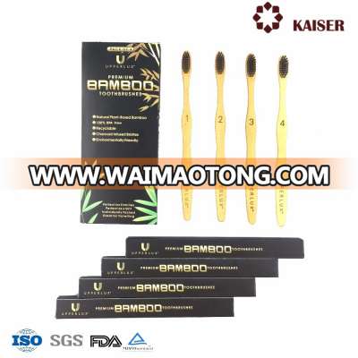 4 pcs pack bamboo toothbrush into black paper paper with custom logo